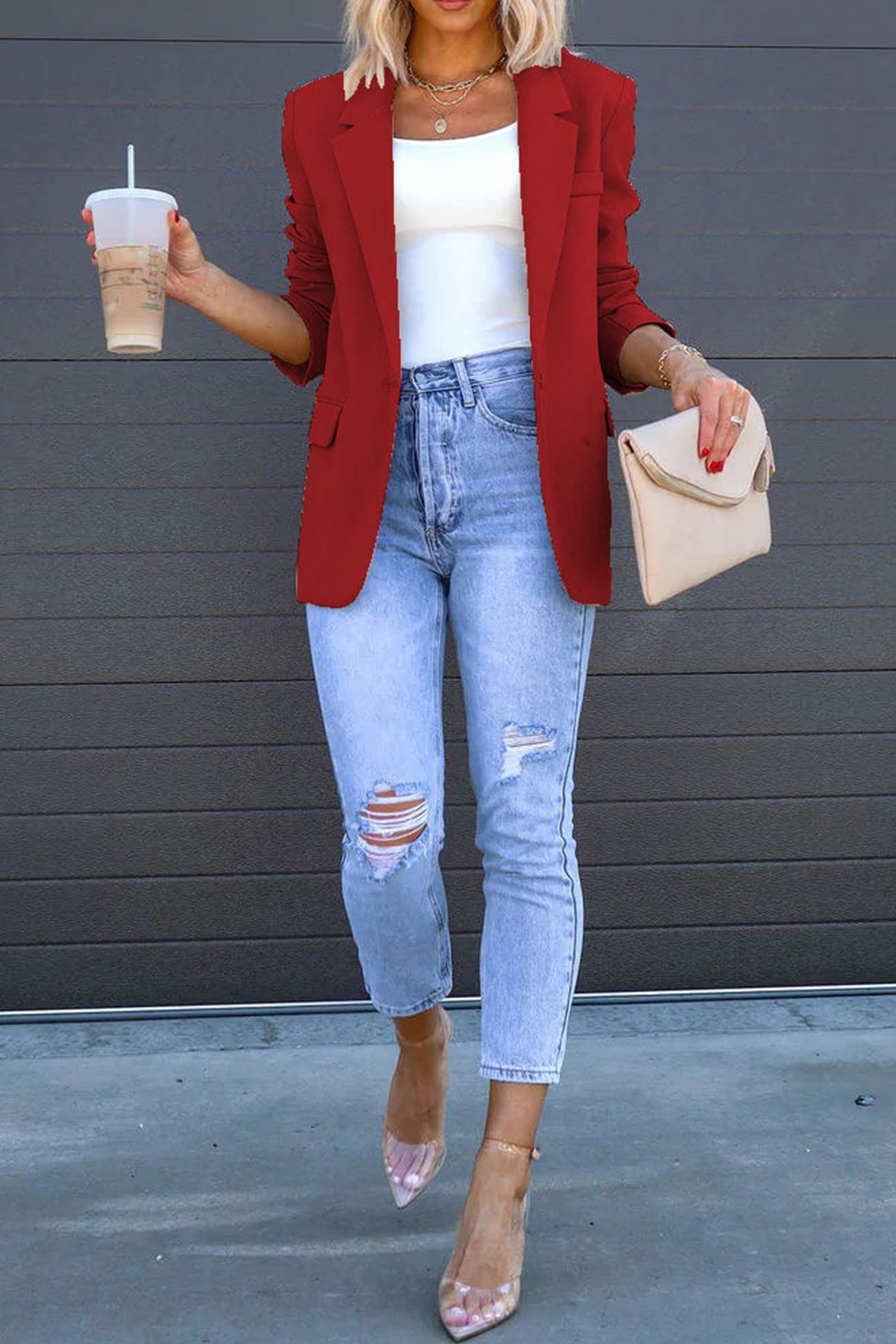 Diana® | Solid color mid-length blazer with back slit