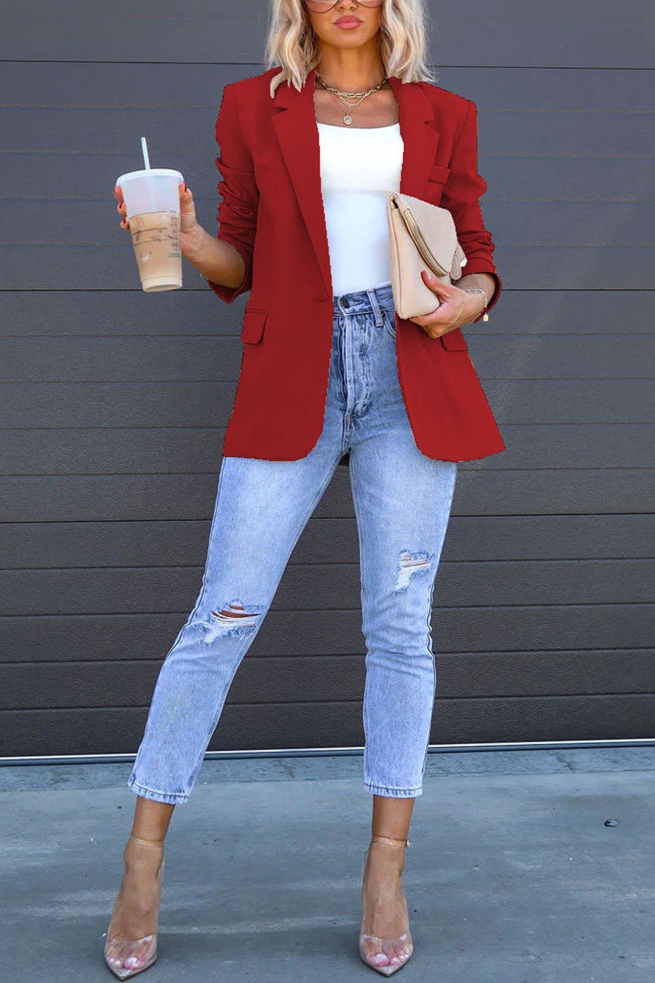 Diana® | Solid color mid-length blazer with back slit