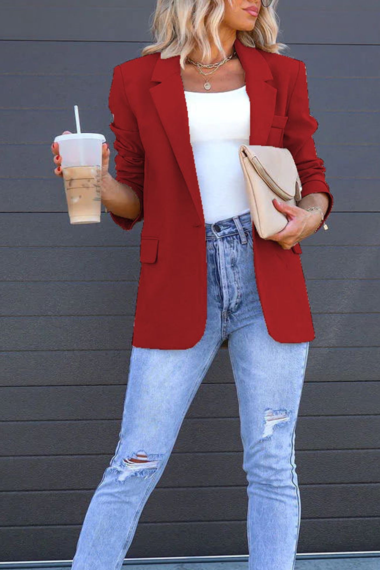 Diana® | Solid color mid-length blazer with back slit