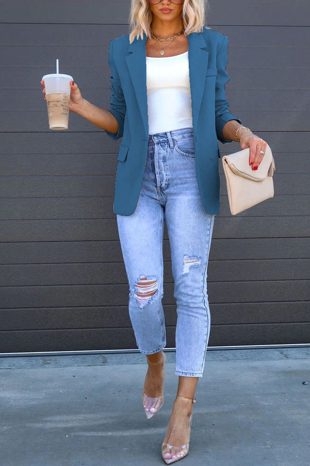 Diana® | Solid color mid-length blazer with back slit