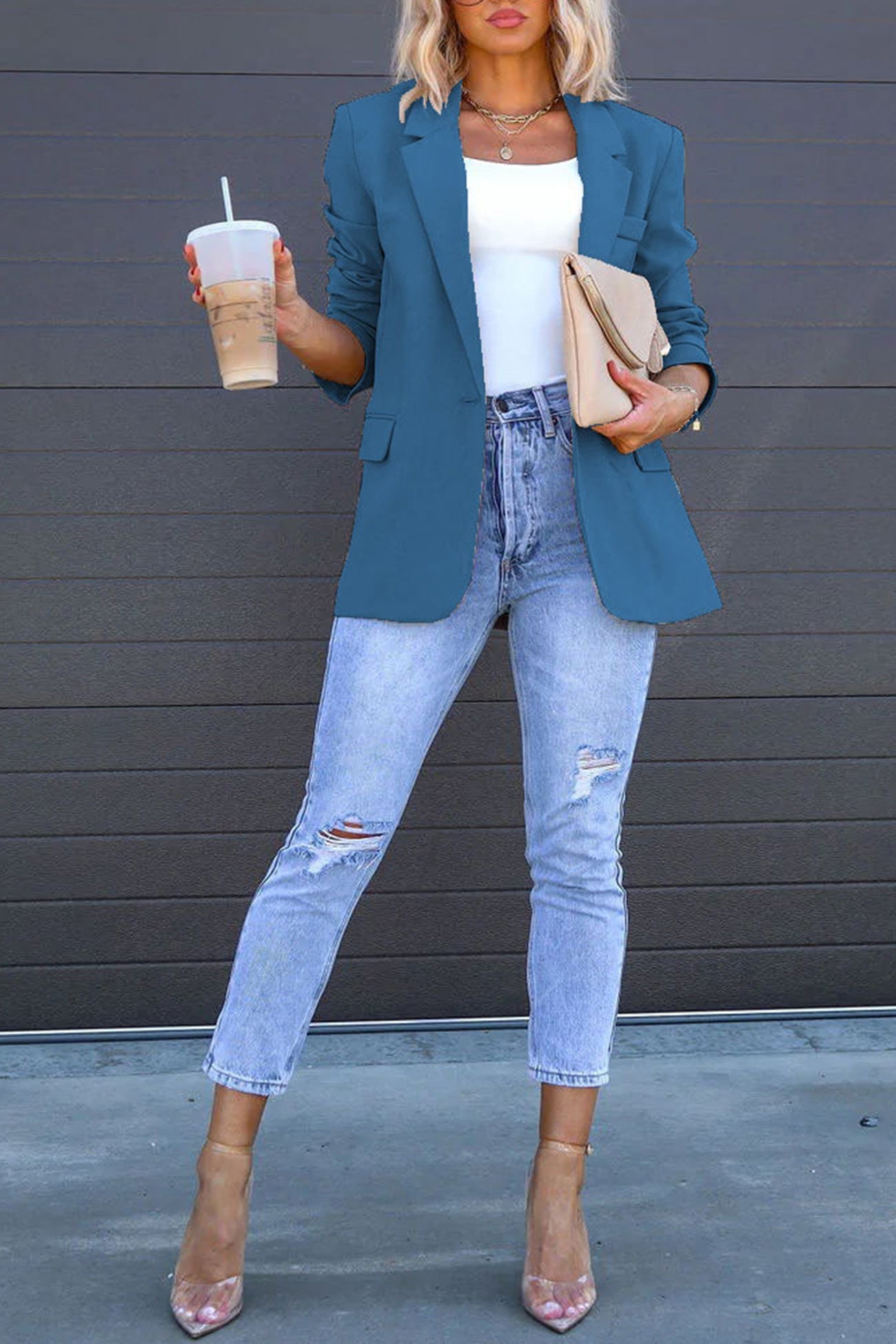 Diana® | Solid color mid-length blazer with back slit