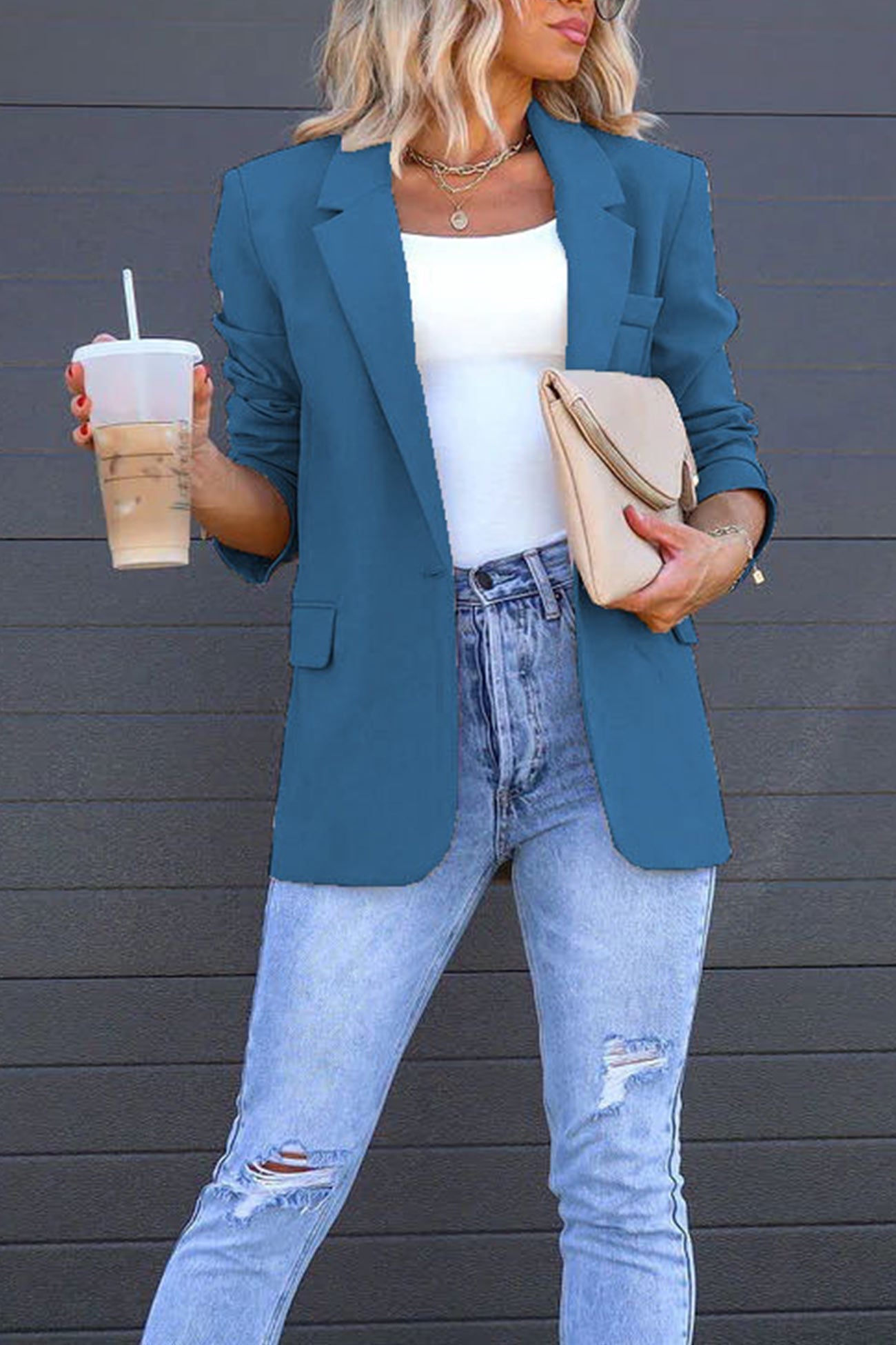 Diana® | Solid color mid-length blazer with back slit