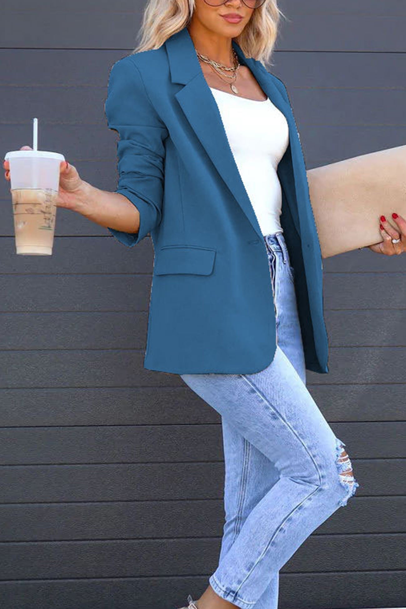 Diana® | Solid color mid-length blazer with back slit