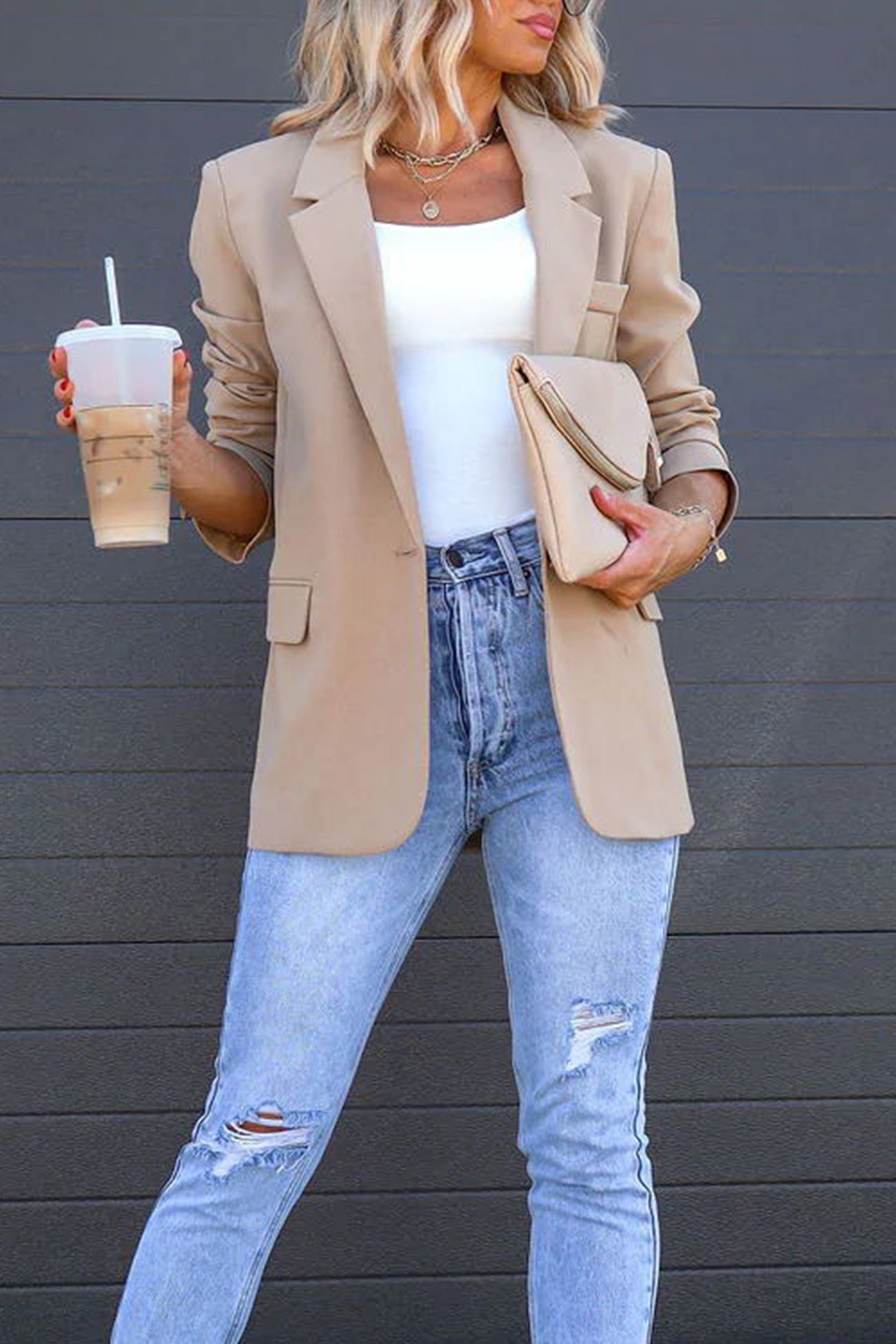 Diana® | Solid color mid-length blazer with back slit