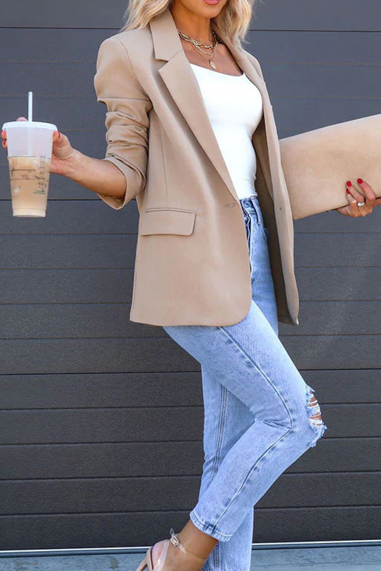Diana® | Solid color mid-length blazer with back slit