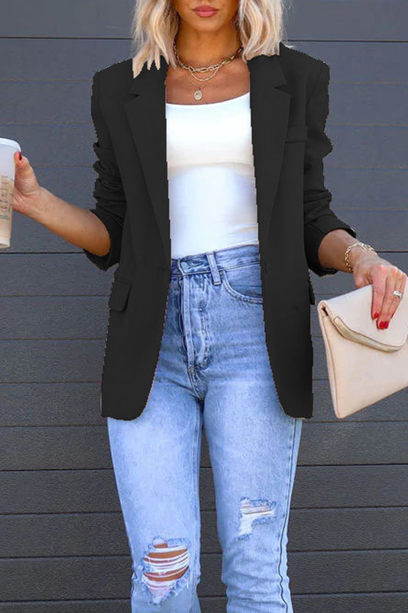 Diana® | Solid color mid-length blazer with back slit