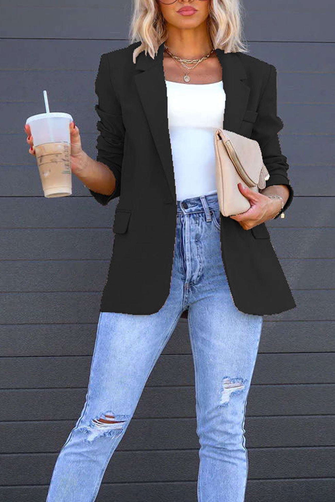 Diana® | Solid color mid-length blazer with back slit