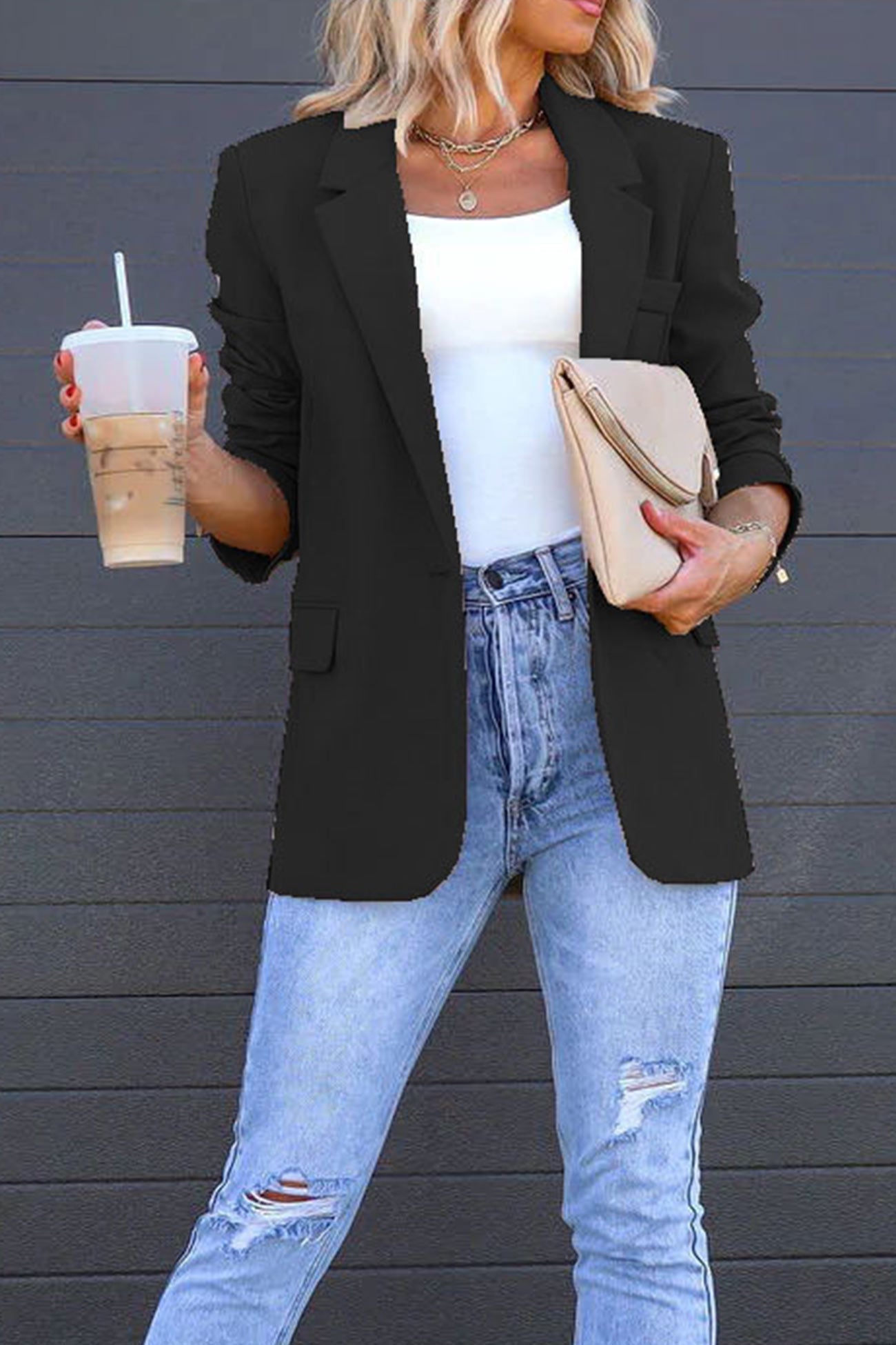 Diana® | Solid color mid-length blazer with back slit