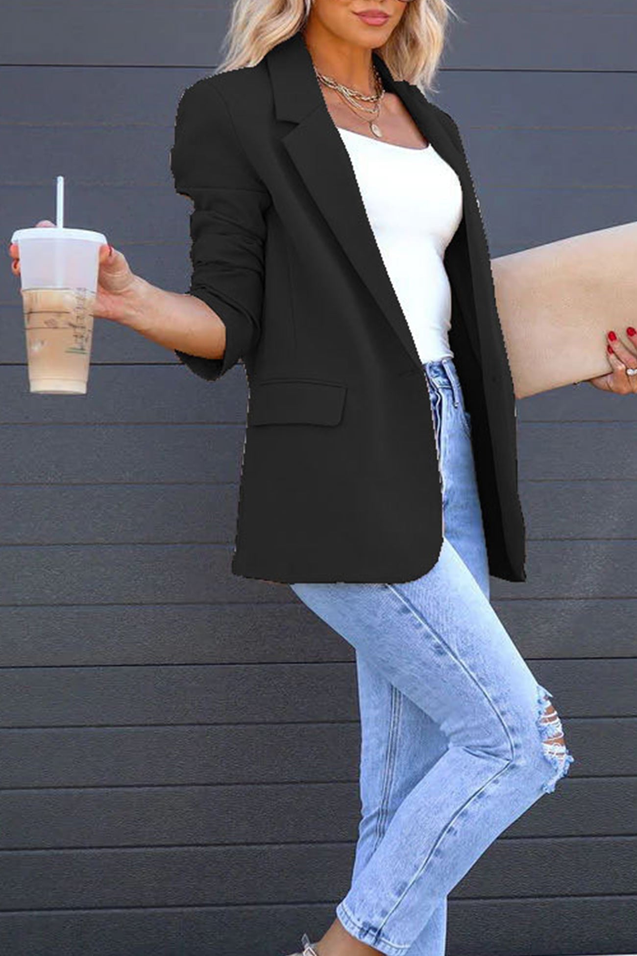 Diana® | Solid color mid-length blazer with back slit