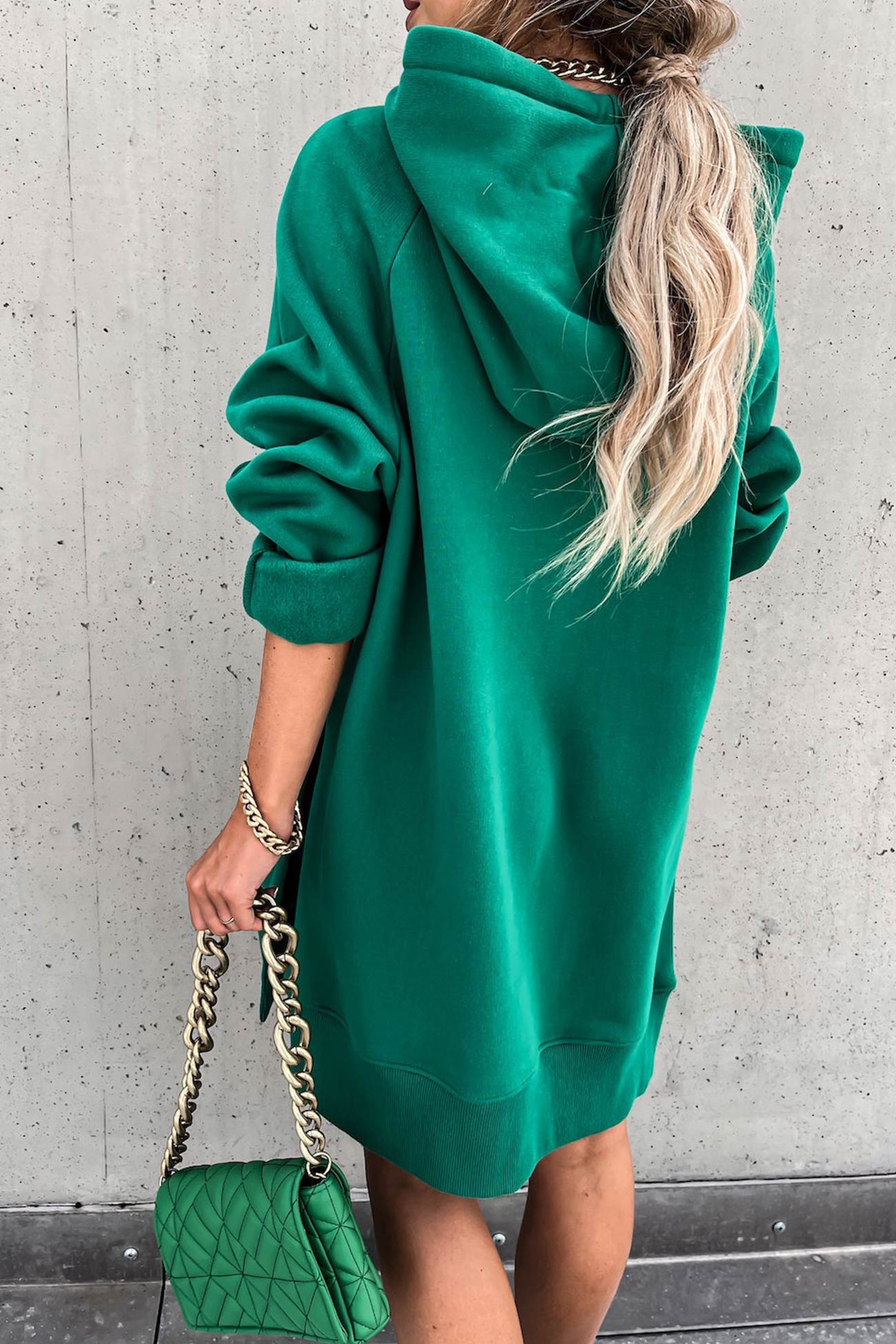 Cecilia® | Solid color mid-length hoodie with slit