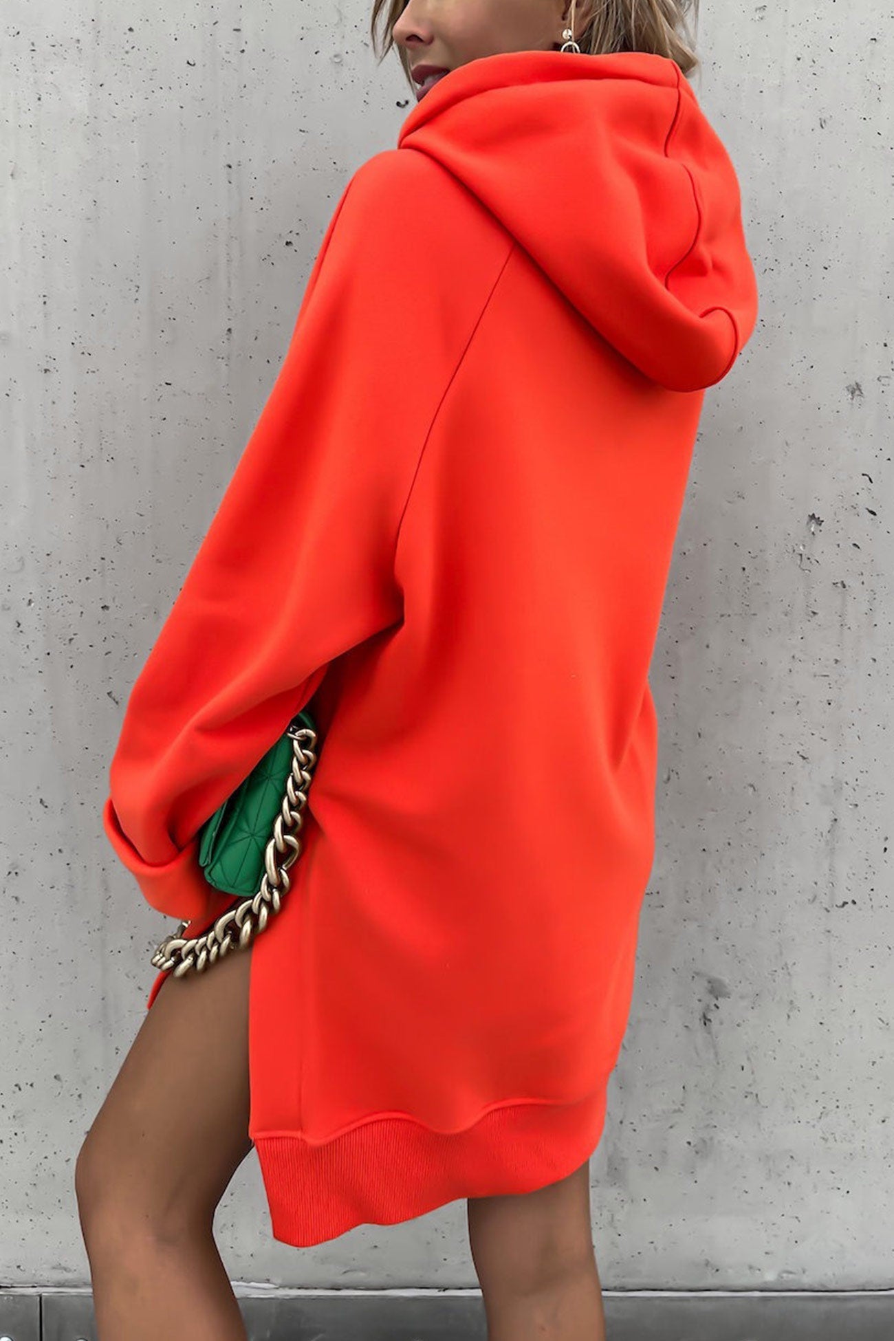 Cecilia® | Solid color mid-length hoodie with slit