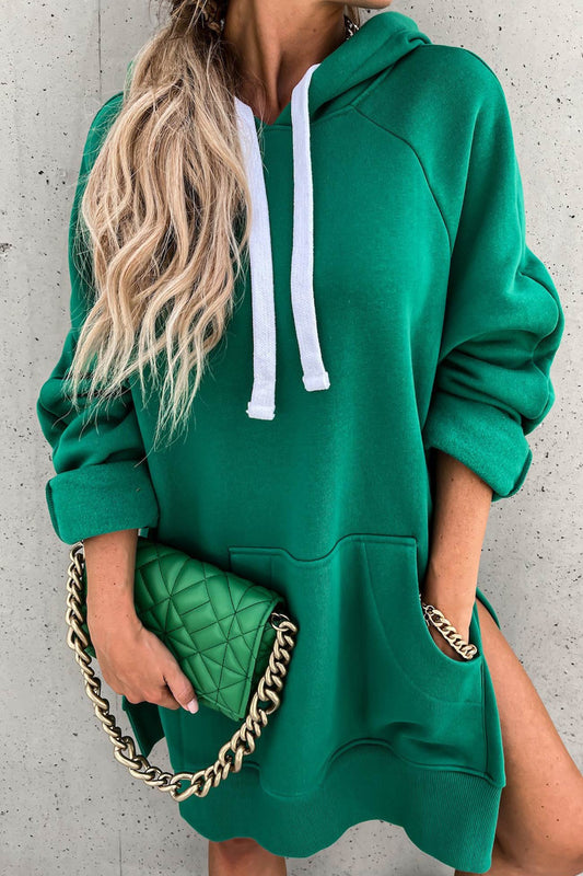 Cecilia® | Solid color mid-length hoodie with slit