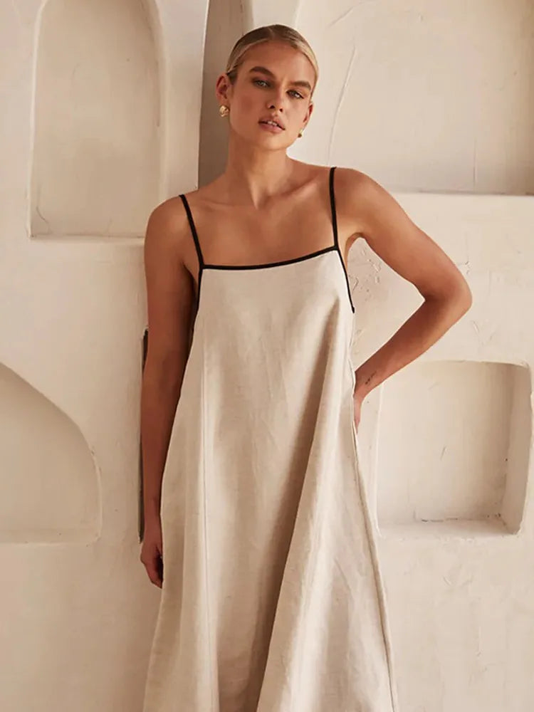 Débora® | Elegant Linen-Cotton Dress With Open Back