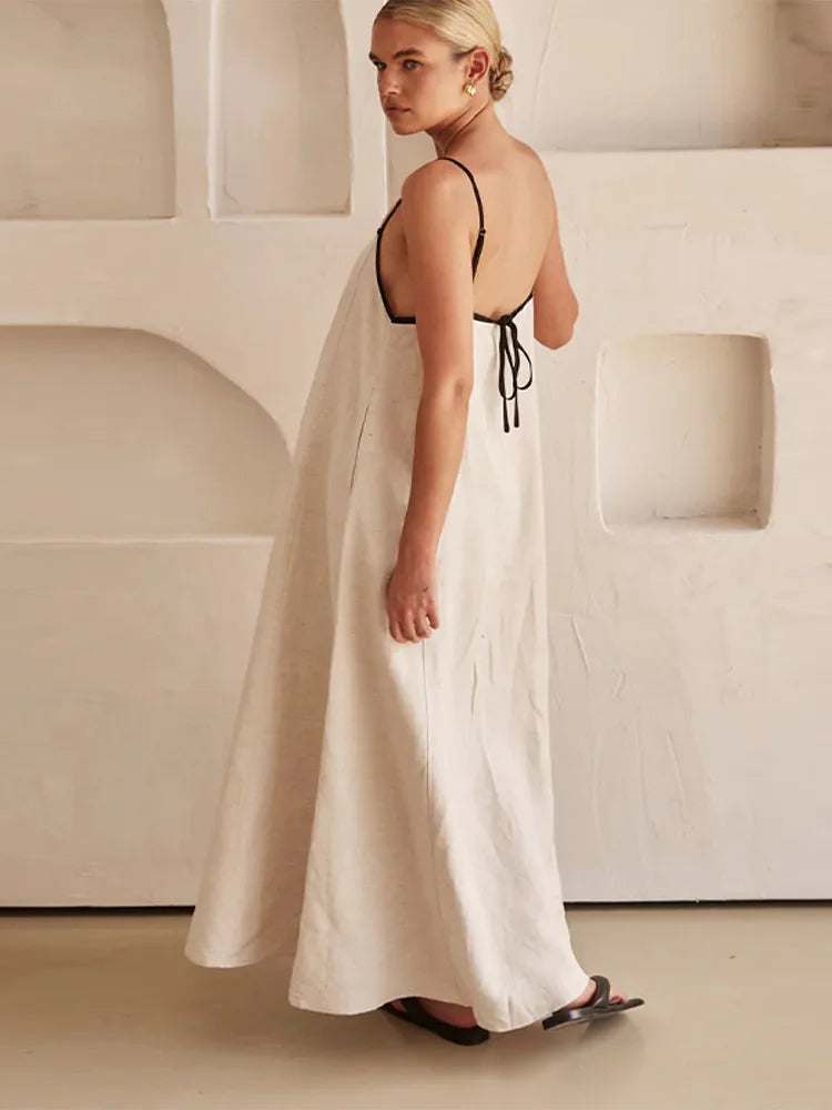 Débora® | Elegant Linen-Cotton Dress With Open Back