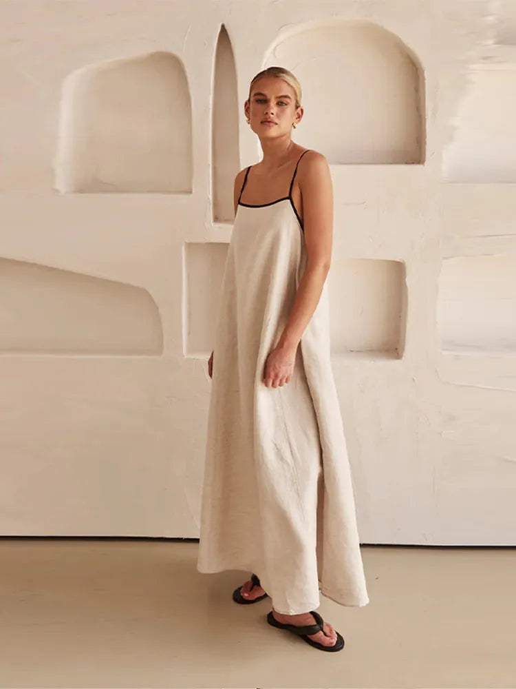 Débora® | Elegant Linen-Cotton Dress With Open Back