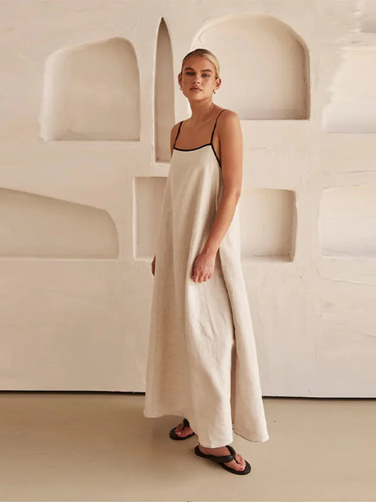 Débora® | Elegant Linen-Cotton Dress With Open Back