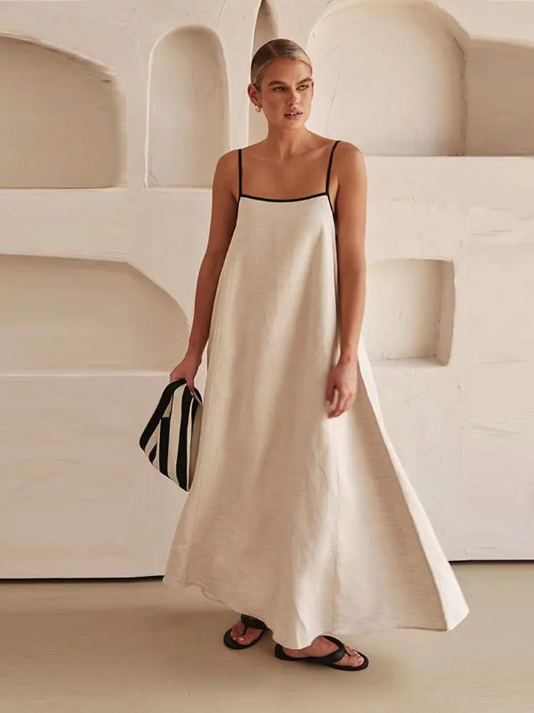 Débora® | Elegant Linen-Cotton Dress With Open Back