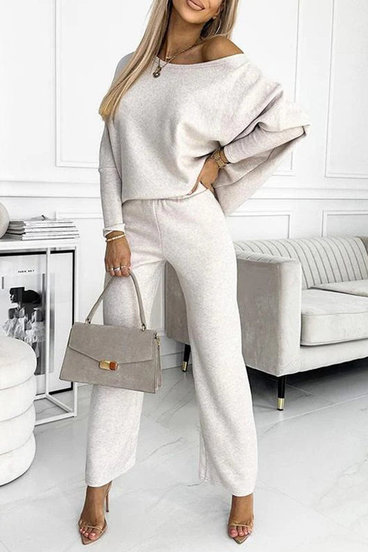 Constance® | Solid sweater and pants set with dropped shoulders