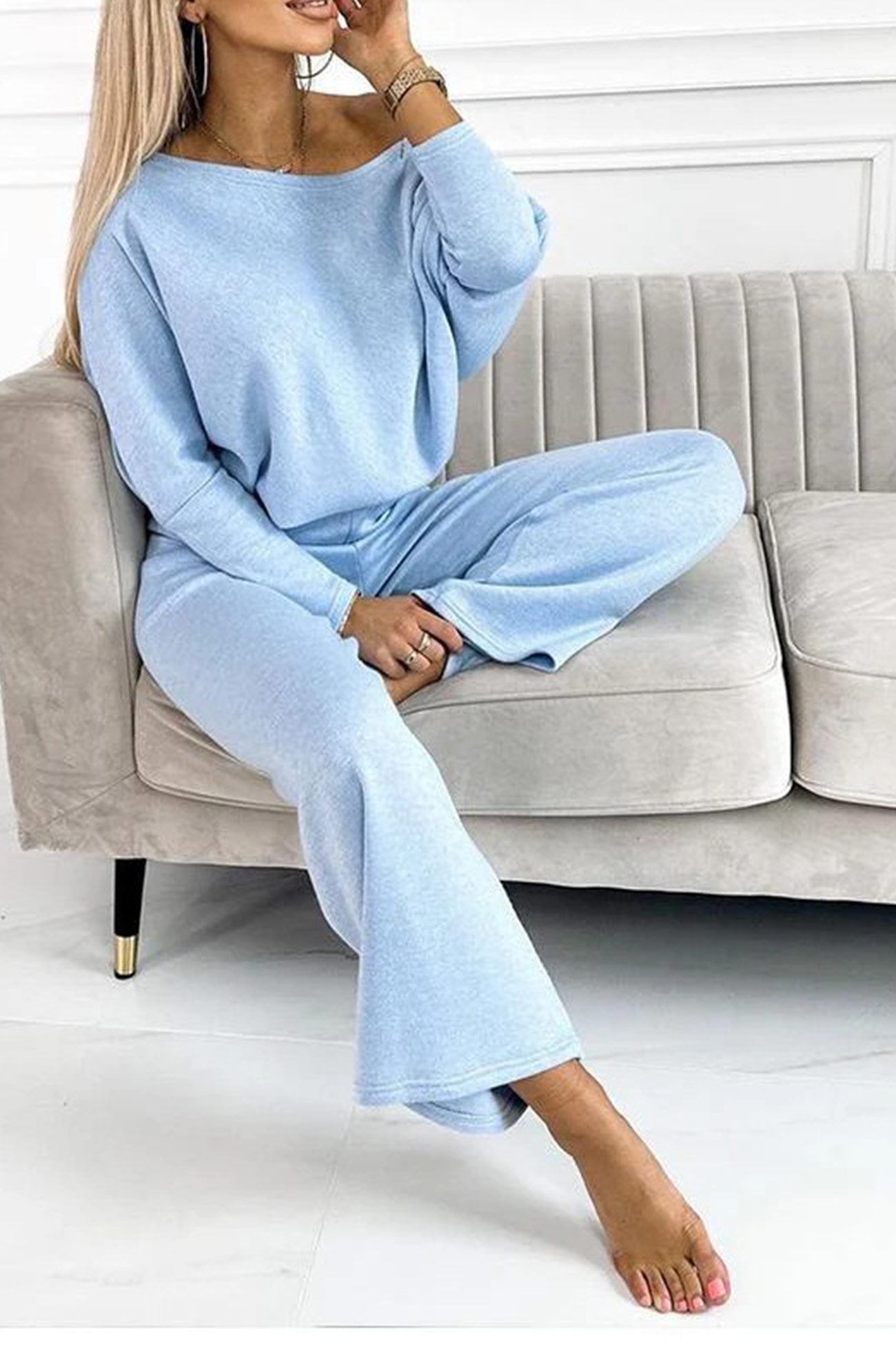 Constance® | Solid sweater and pants set with dropped shoulders