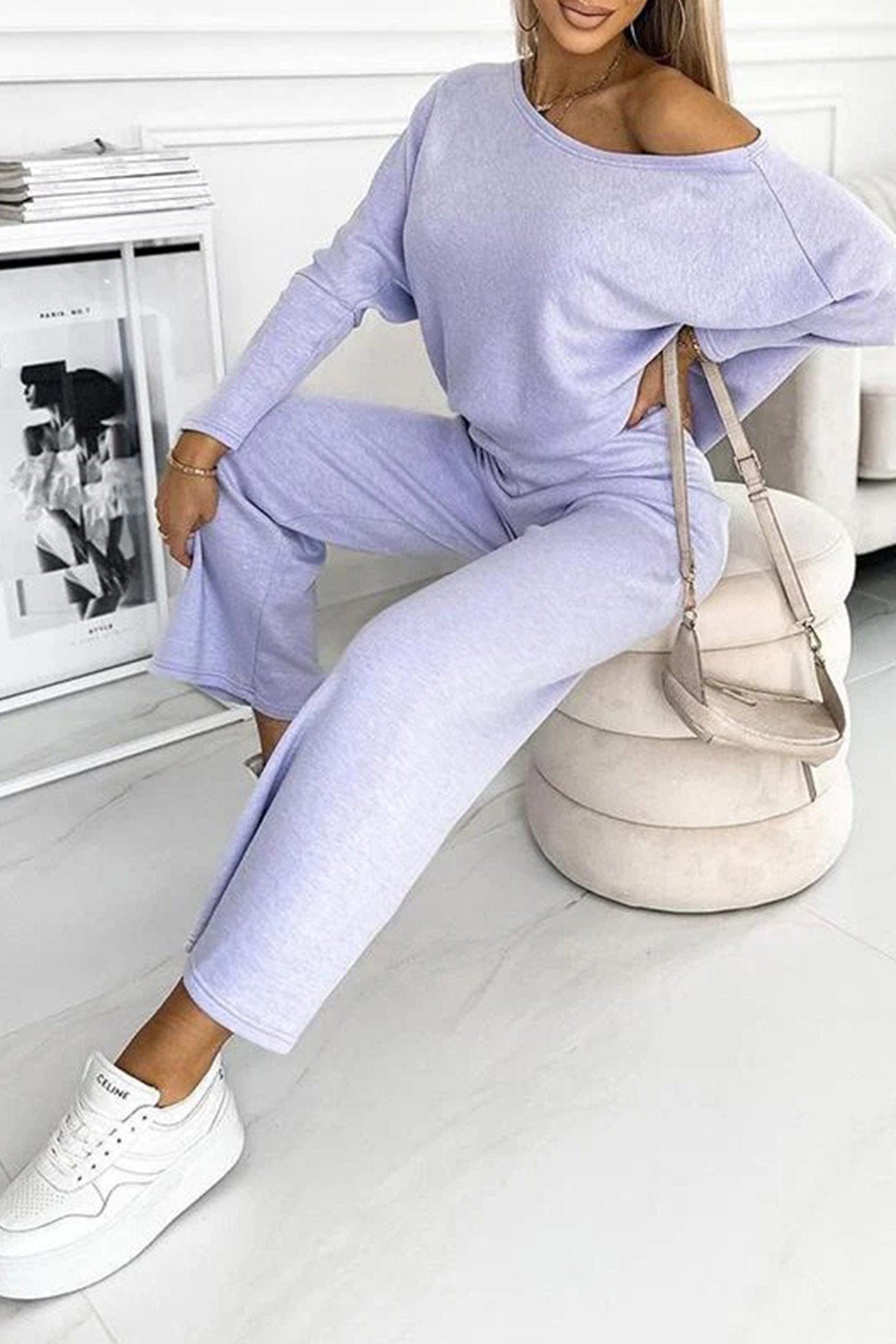 Constance® | Solid sweater and pants set with dropped shoulders