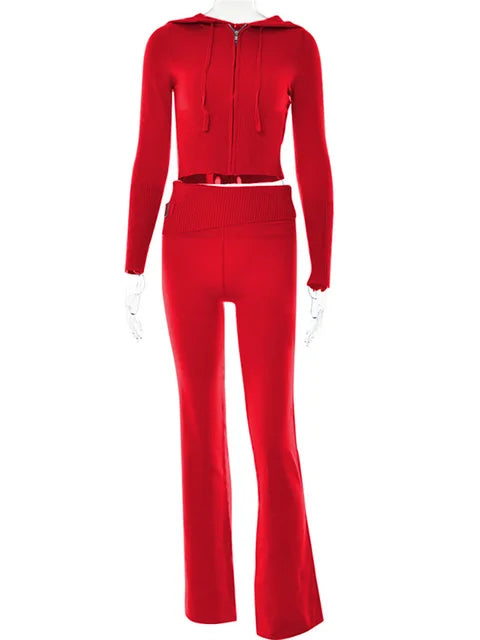Cora® | Elastic tracksuit, crop top and flared trousers
