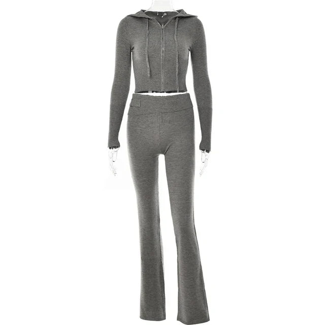 Cora® | Elastic tracksuit, crop top and flared trousers