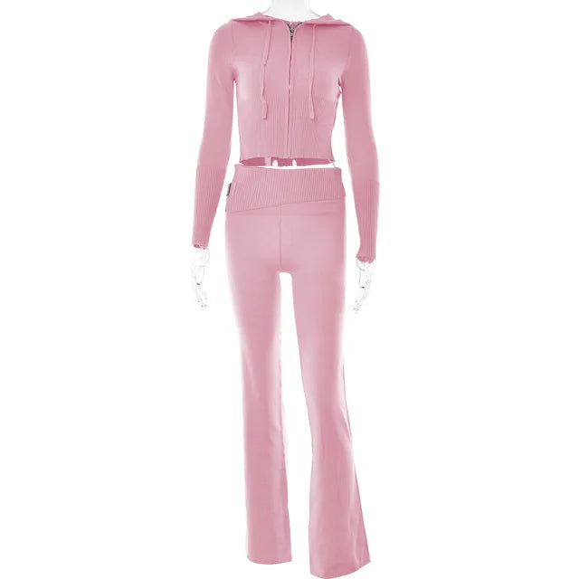 Cora® | Elastic tracksuit, crop top and flared trousers