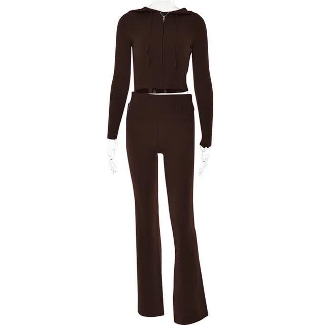Cora® | Elastic tracksuit, crop top and flared trousers