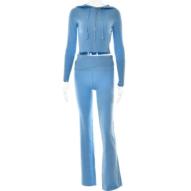 Cora® | Elastic tracksuit, crop top and flared trousers