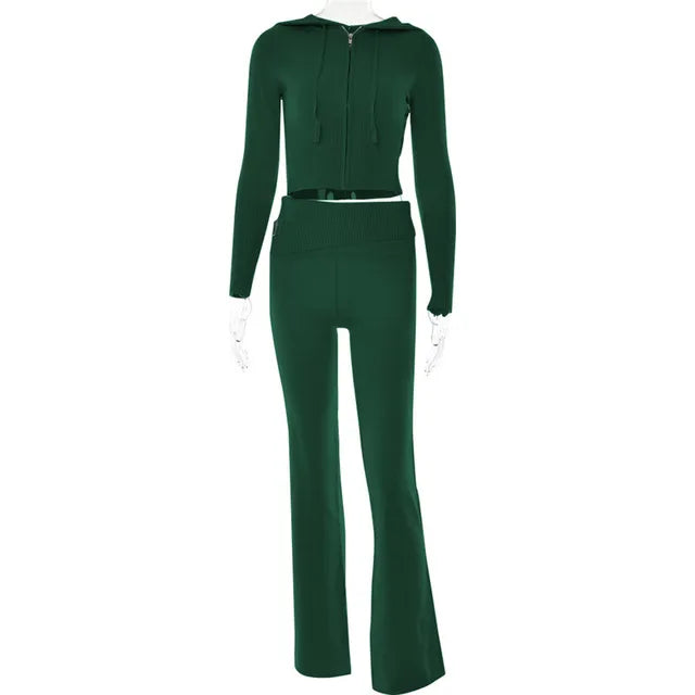 Cora® | Elastic tracksuit, crop top and flared trousers