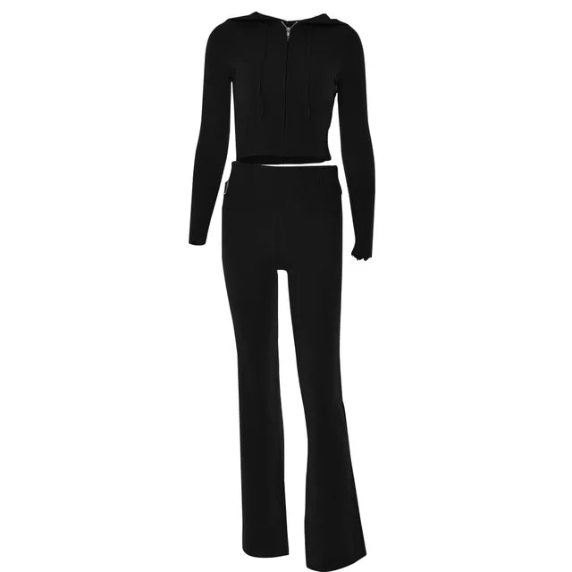 Cora® | Elastic tracksuit, crop top and flared trousers