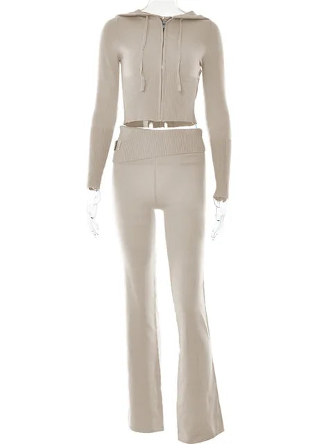 Cora® | Elastic tracksuit, crop top and flared trousers