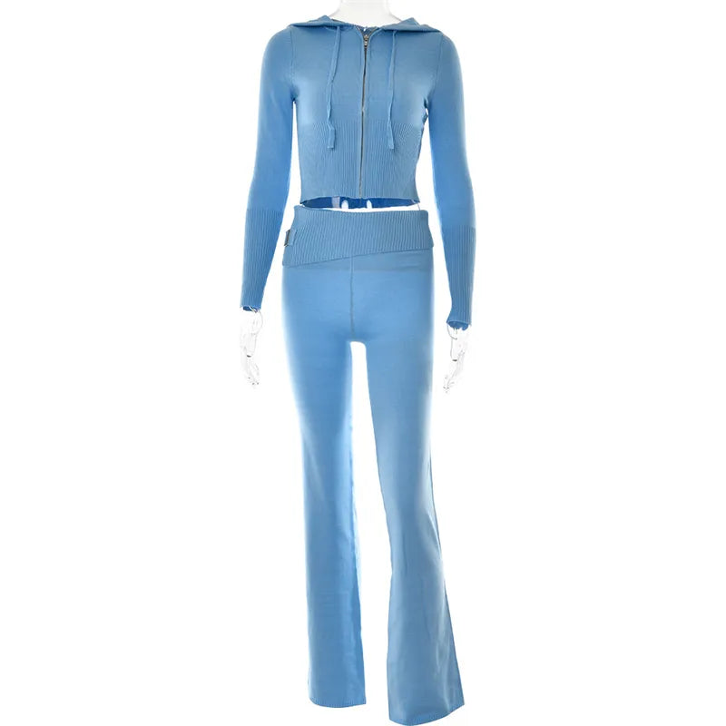 Cora® | Elastic tracksuit, crop top and flared trousers
