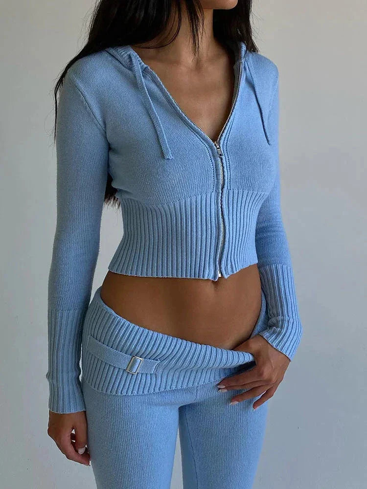 Cora® | Elastic tracksuit, crop top and flared trousers