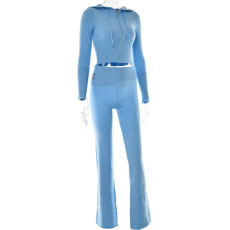 Cora® | Elastic tracksuit, crop top and flared trousers