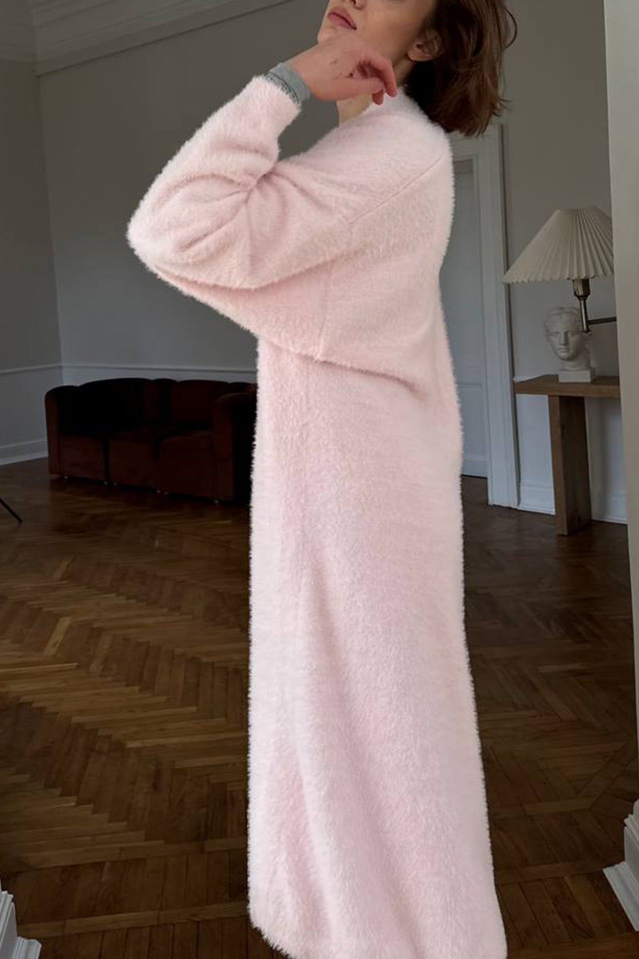 Cielo® | Simple long cardigan with drawstring made of imitation mink