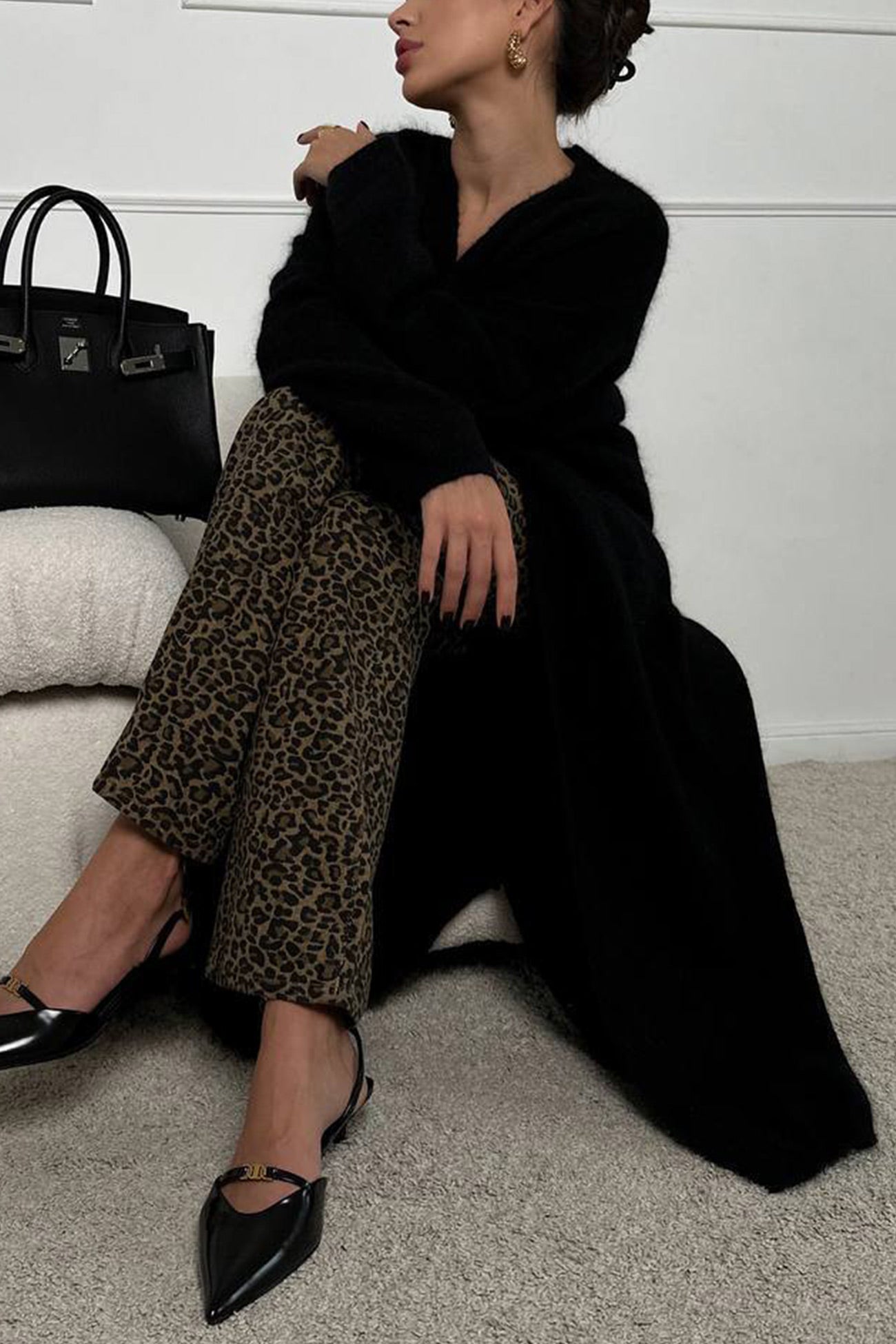 Cielo® | Simple long cardigan with drawstring made of imitation mink