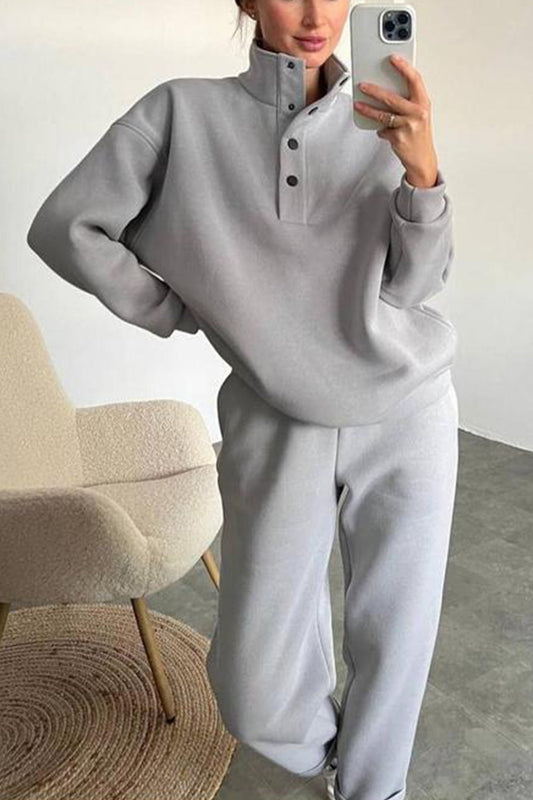 Anya® | Stand collar button down sweatshirt suits