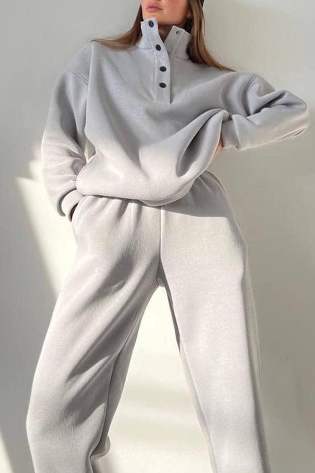 Anya® | Stand collar button down sweatshirt suits