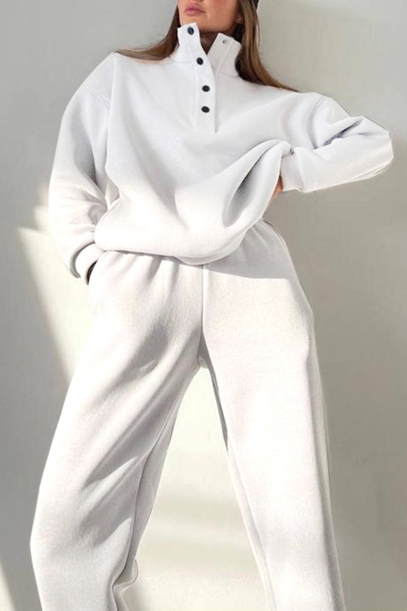 Anya® | Stand collar button down sweatshirt suits