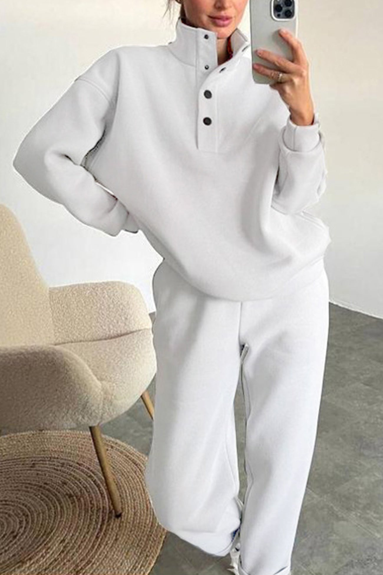 Anya® | Stand collar button down sweatshirt suits