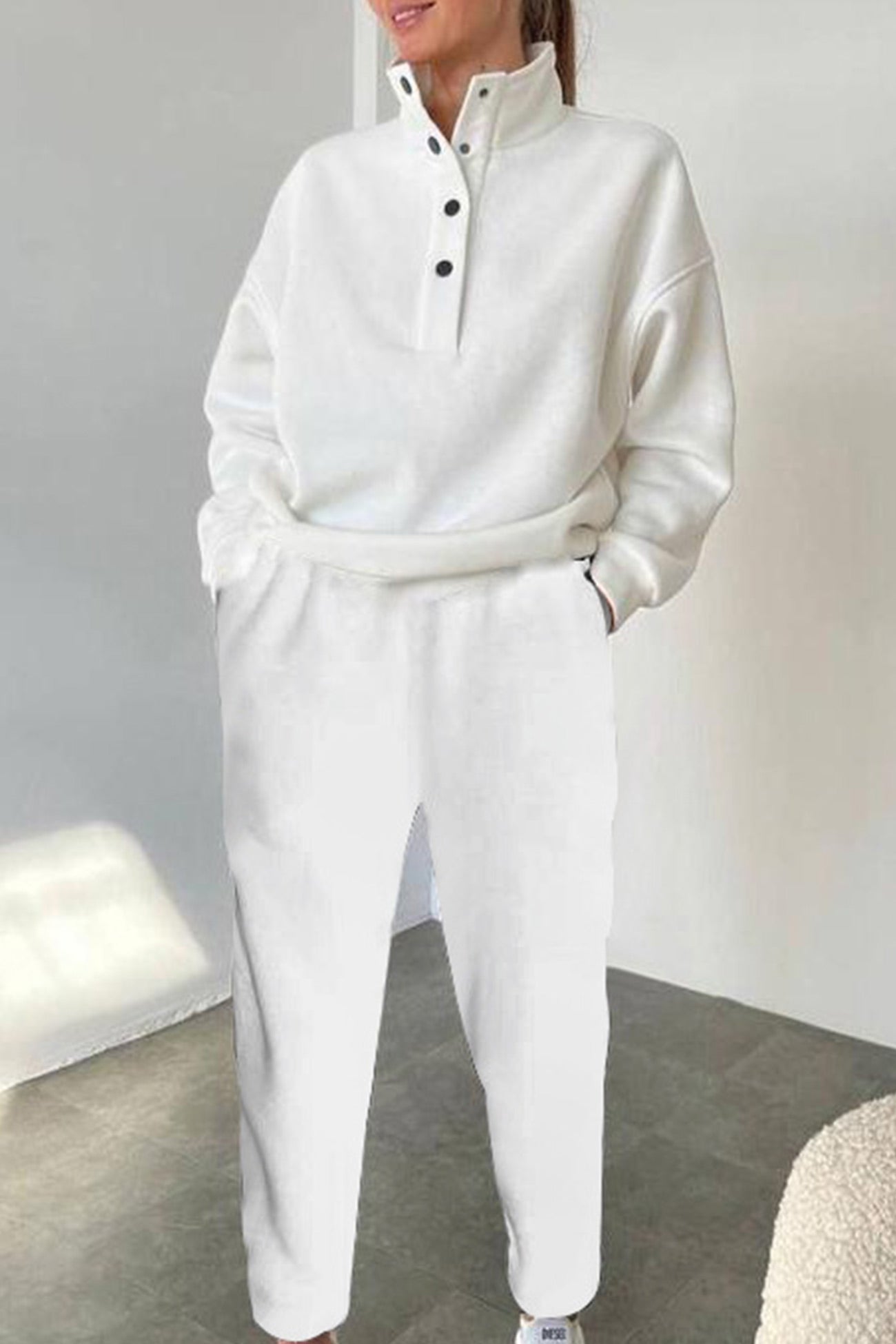 Anya® | Stand collar button down sweatshirt suits