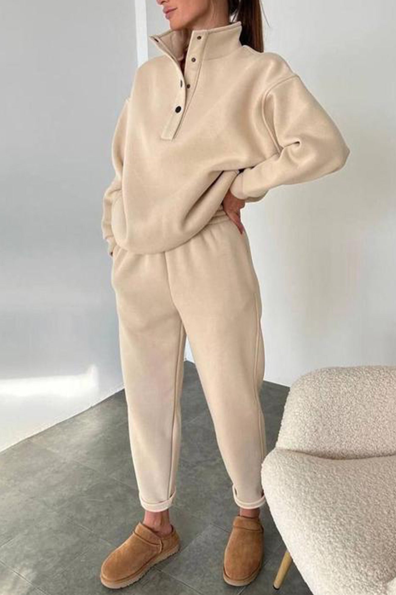 Anya® | Stand collar button down sweatshirt suits