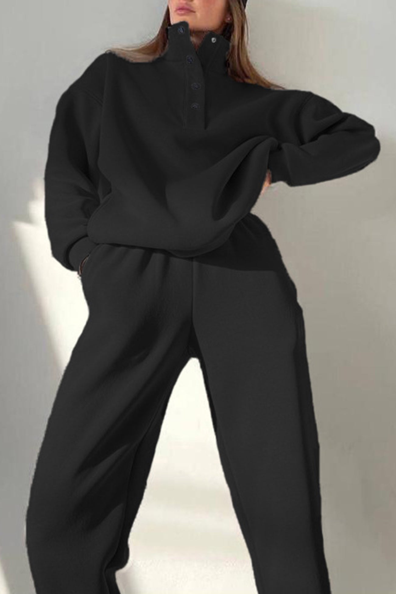 Anya® | Stand collar button down sweatshirt suits