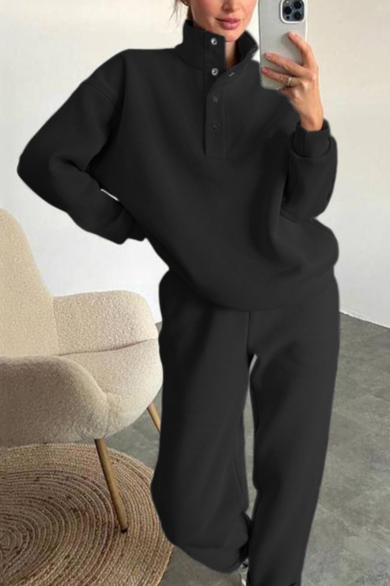 Anya® | Stand collar button down sweatshirt suits