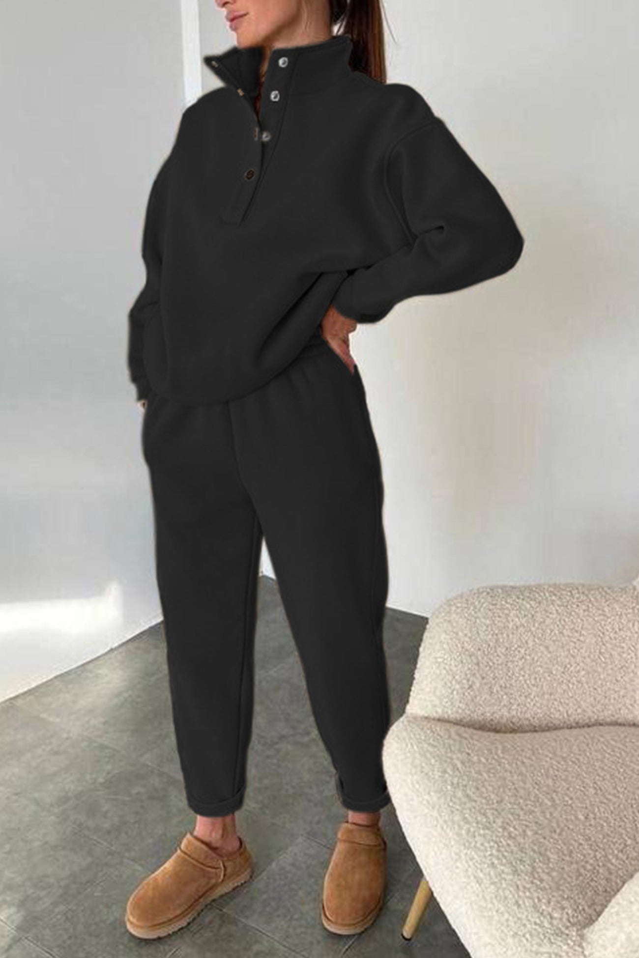 Anya® | Stand collar button down sweatshirt suits