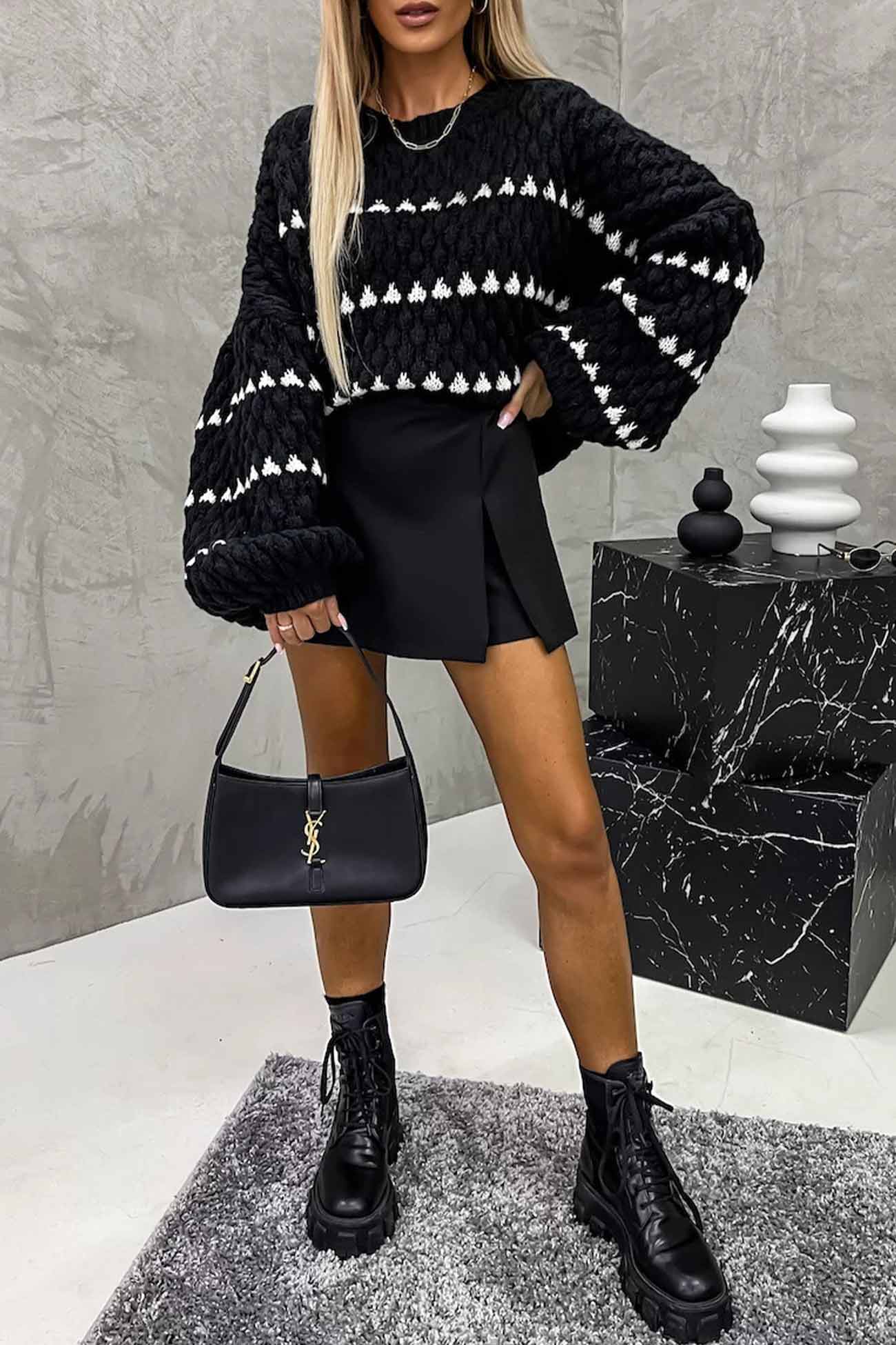 Bianca® | Striped sweater with a crew neck and batwing sleeves