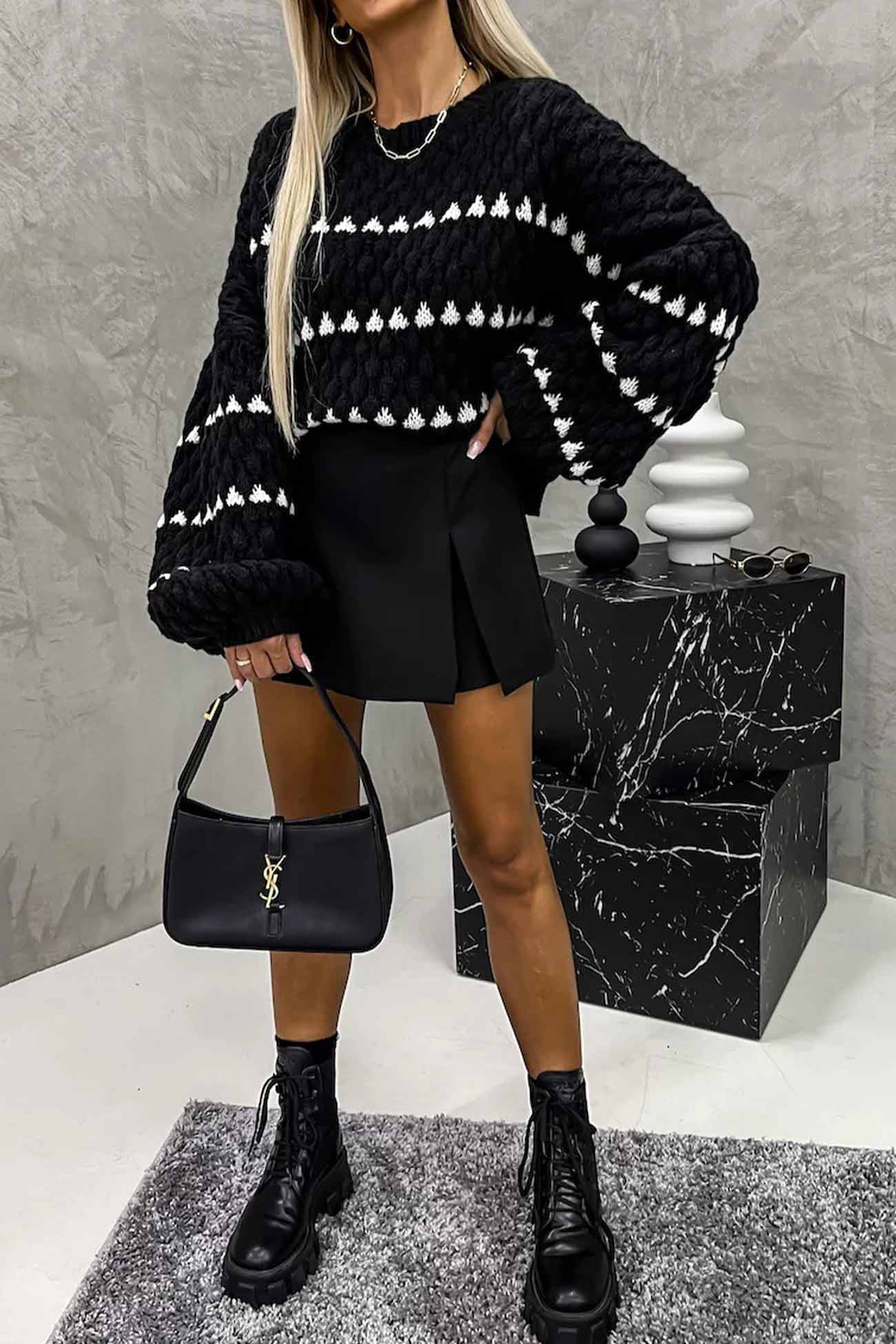 Bianca® | Striped sweater with a crew neck and batwing sleeves