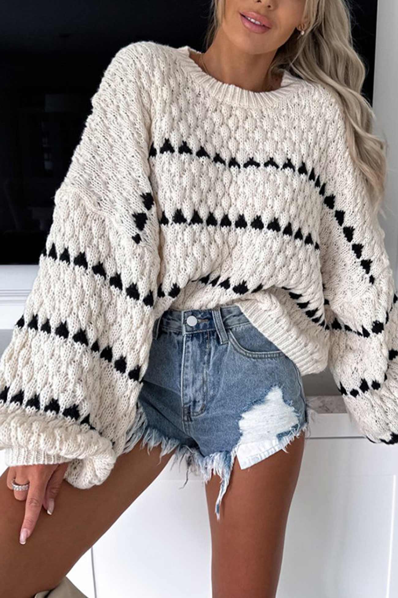 Bianca® | Striped sweater with a crew neck and batwing sleeves