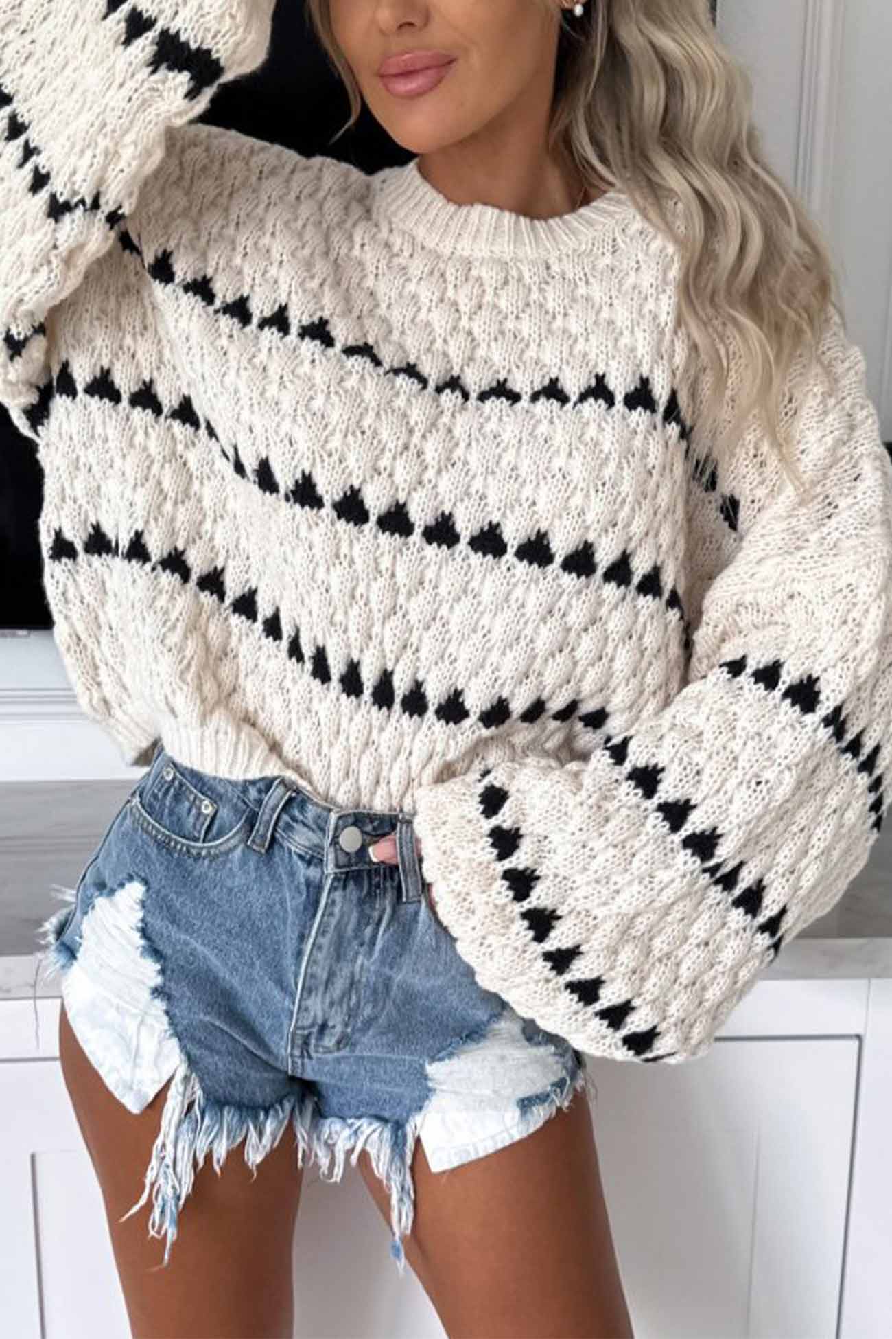 Bianca® | Striped sweater with a crew neck and batwing sleeves